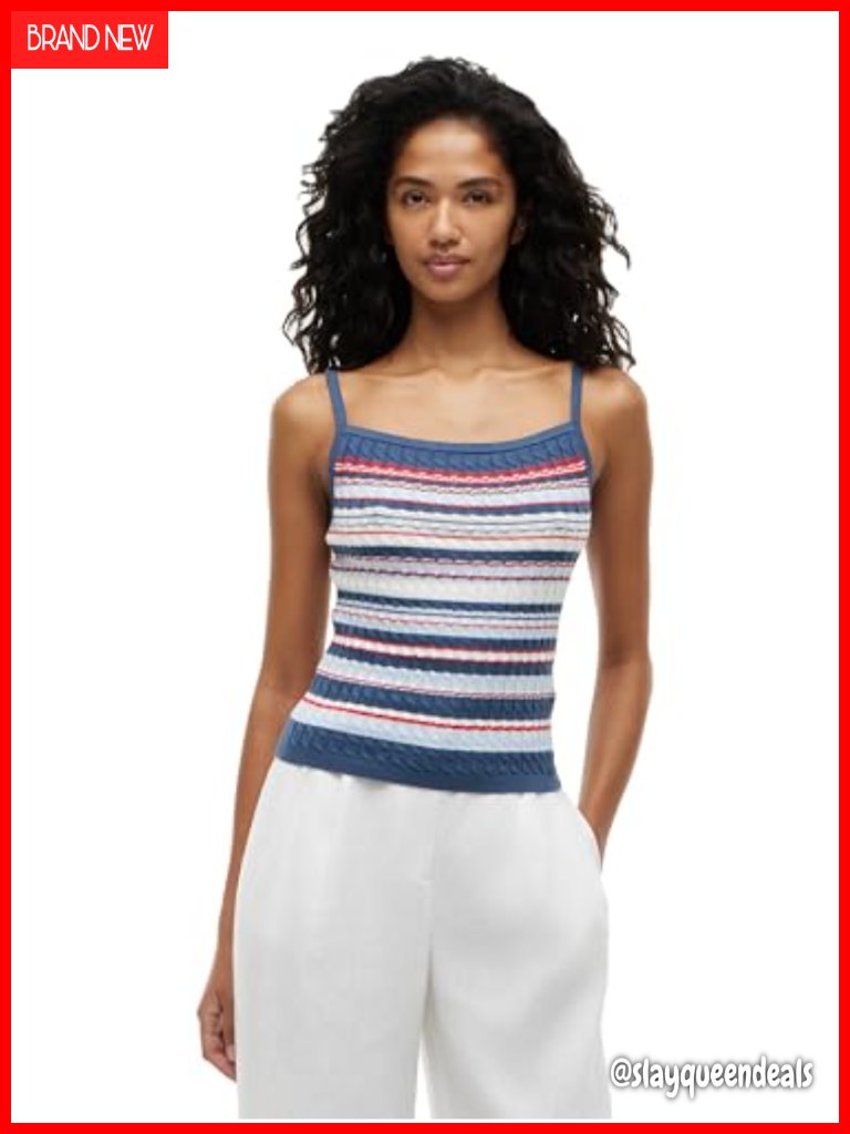 Fine Gauge Cotton Cable Knit Spaghetti Strap Sweater Tank Top